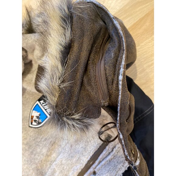 NWT Kuhl Arktik Waxed Jacket L Faux Fur Sherling Fleece Hooded Raven $349 Black - Picture 9 of 17